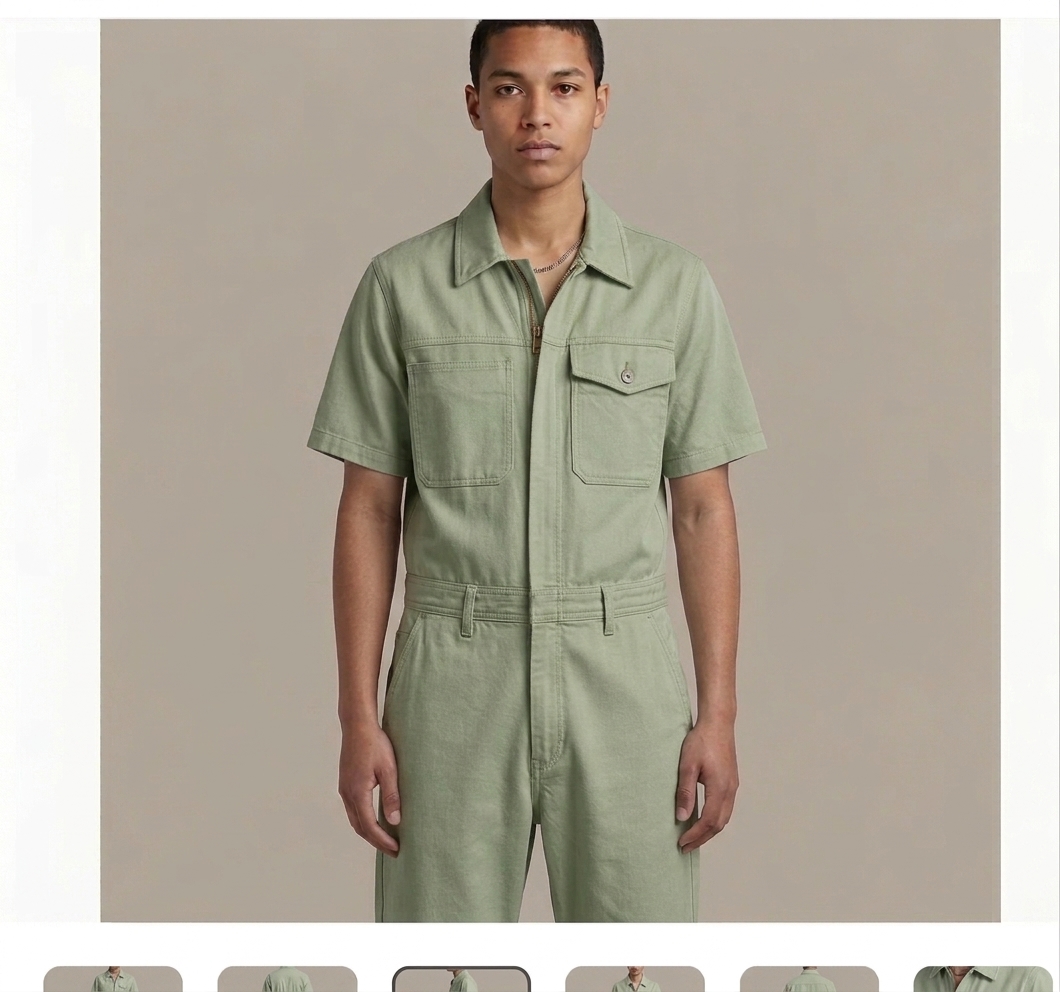 Studio portrait of the olive green Allover Suit.